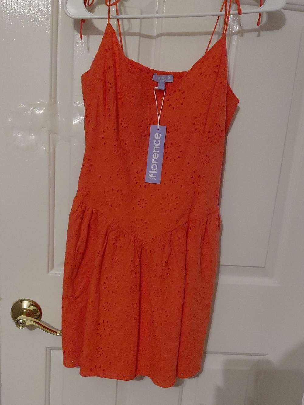 Florence Orange Eyelet Tie-Strap Mini Dress